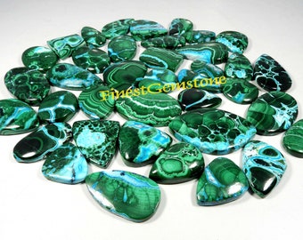 Malachite Chrysocolla Cabochon. Natural Green Blue Chrysocolla Malachite Gemstone. 1 To 95 Pcs. Wholesale Lot Chrysocolla Malachite Loose.