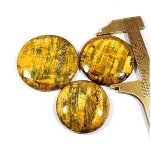Nellite jaune. Pierre précieuse nellite. Cabochon Nellite. Nellite naturelle flashy. Vente en gros Lot de 3 pièces rondes en nellite pour bijoux 211 carats KB-11145