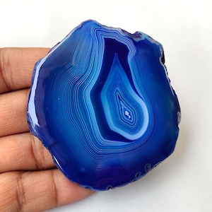 Snijd agaatgeode edelsteen. Cabochon van natuurlijke agaat. Blue Slice Druzy Agaat Cabochon. 72 x 64 mm edelsteen blauwe agaat. KB-10315