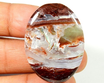 Natuurlijke aquaprase chalcedoon cabochon bruingroene edelsteen los voor draadwikkeling KB-11491