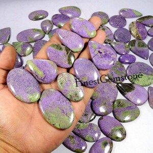 Cabochon en stichtite naturelle. Stichtite verte pourpre. TENDANCE ! Pierre précieuse de stichtite australienne. Lot de gros de stichtite pour bijoux 16 pièces 500 cts