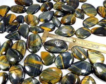 Natural Blue Tiger Eye Cabochon Gemstone Bulk Lot 105Pc 5000Ct Loose For Jewelry Making