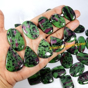 Meilleure collection ! Pierre gemme de zoisite rubis rouge vert. Cabochon rubis zoisite naturel. Vente en gros Ruby Zoisite Lot 50Cts 6Pcs Mix Forme Ruby Zoisite