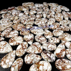 Pedra preciosa natural de jaspe de cavalo selvagem. Cavalo Selvagem Marrom Branco Jasper Cabochão. Lote de atacado de pedras preciosas de magnesita cabochão Jasper. 1 a 138 unidades