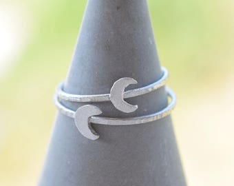 Crescent moon sterling silver stacking ring