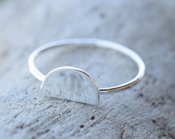 Sunrise sterling silver ring, sunshine, sunset, half moon silver ring, half round ring