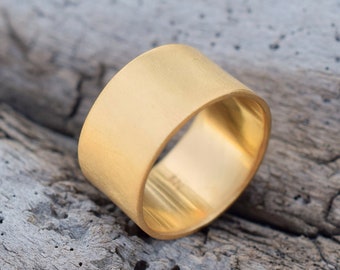 Gold wide band sterling silver ring, 10 mm sterling silver 24k gold plated ring, wide band silver ring