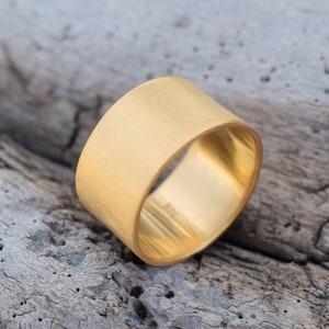 Gold wide band sterling silver ring, 10 mm sterling silver 24k gold plated ring, wide band silver ring