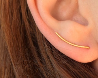 Small ear climber, gold ear crawler sterling silver earring