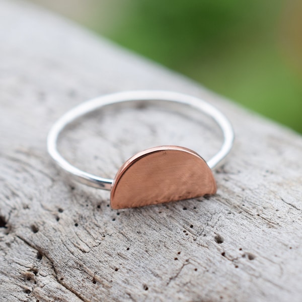 Sunrise ring, mixed metal ring, dainty ring, copper and silver ring