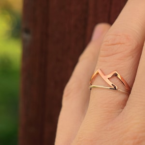 Bergring, Ring set, Gemischter Metallring, zweifarbiger Ring, Silber- und Kupferring