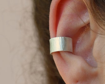 Wide hammered ear cuff, sterling silver earring, one piece, single earring