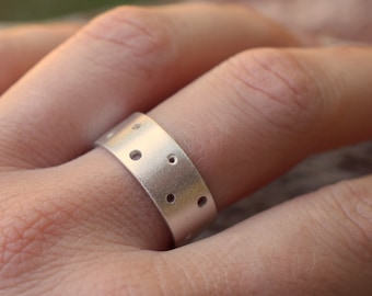 8mm wide band sterling silver ring matte with holes