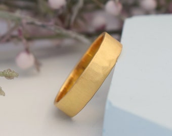 24K Gold Plated Sterling Silver Hammered Band Ring, 5mm Wide