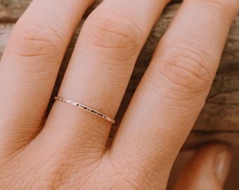 Hammered Sterling Silver Skinny Ring, Stackable Band