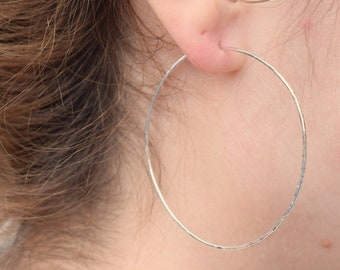 Handmade Hammered Sterling Silver Hoop Earrings, Geometric Jewelry