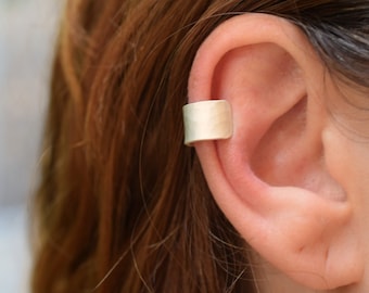 Wide hammered ear cuff, sterling silver earring, one piece, single earring