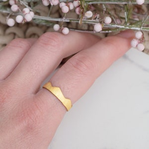Gold crown sterling silver ring, gold plated mountain ring, wide ring, 5 mm silver ring image 1