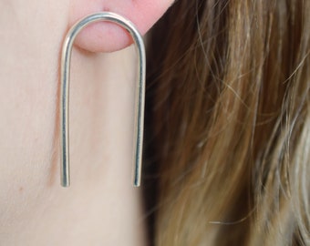 Sterling Silver Open Hoop Earrings, Handmade Arc Jewelry