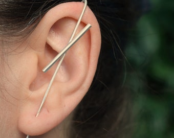 Ear climber, ear crawler sterling silver earring, one piece, single earring