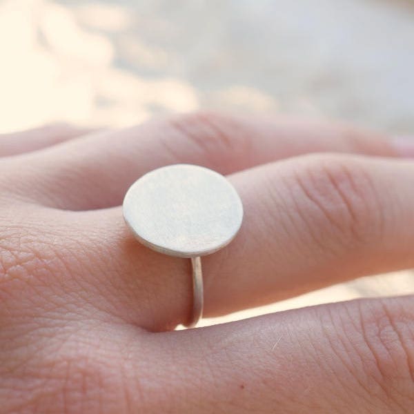 Large disc sterling silver ring, 1.5 mm thick silver ring, contemporary ring