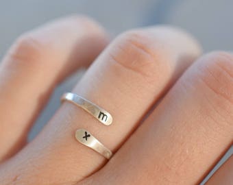 personalized sterling silver ring, open adjustable ring, personalised sterling silver ring