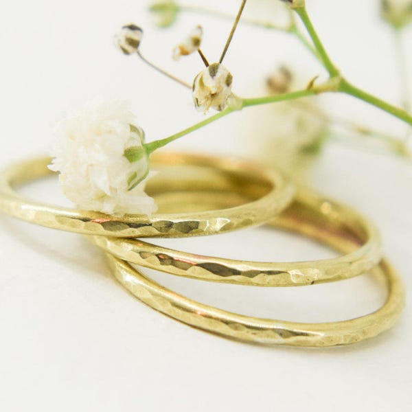 1.5 mm raw brass stacking ring, stackable ring, hammered brass ring