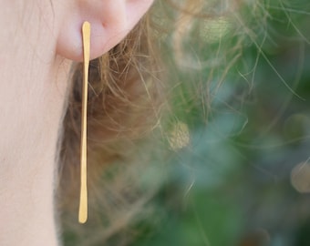 Silver bar earrings, gold handmade earrings, geometric earrings, sterling silver earrings, delicate drop earrings