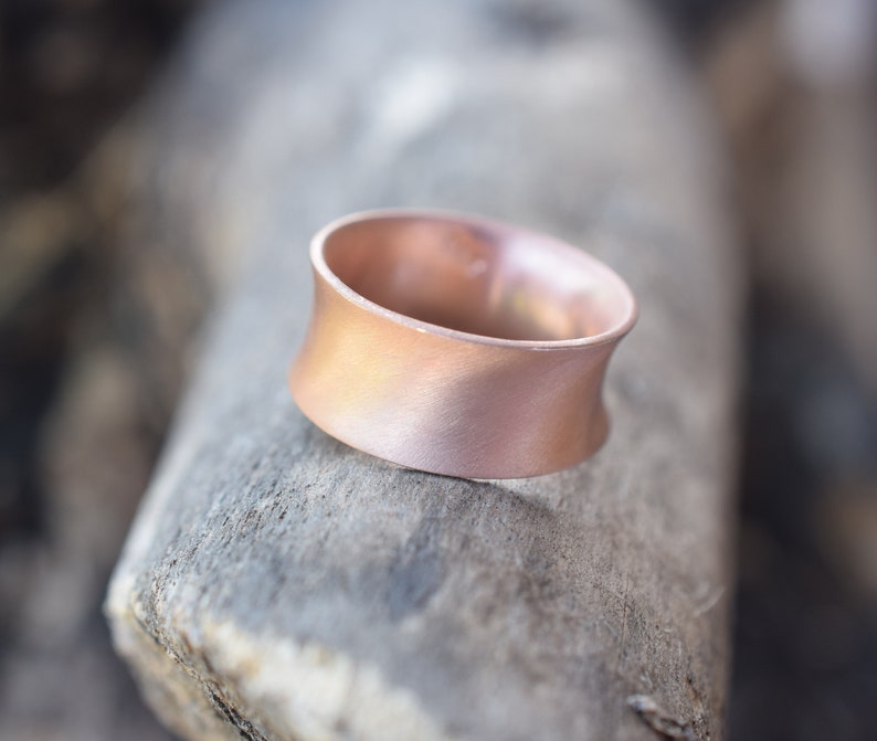 Curved edges wide band satin finish rose gold sterling silver ring