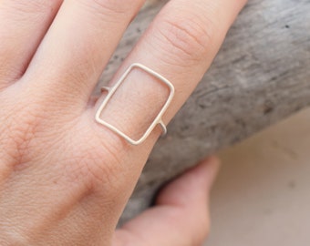 Handmade Skinny Sterling Silver Rectangle Ring, Contemporary Geometric Jewelry
