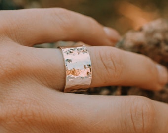 Open Wide band hammered sterling silver ring