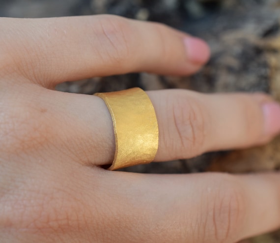 Gold Hammered Ring Open Band Ring Gold Plated Sterling Silver