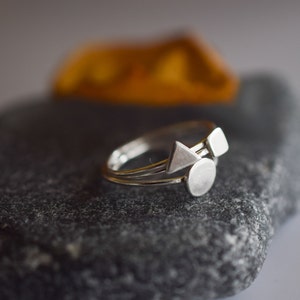 Set of 3 Geometric Sterling Silver Stacking Rings , 1 Mm Silver ...