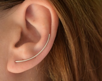 Ear climber, wire ear crawler sterling silver earring