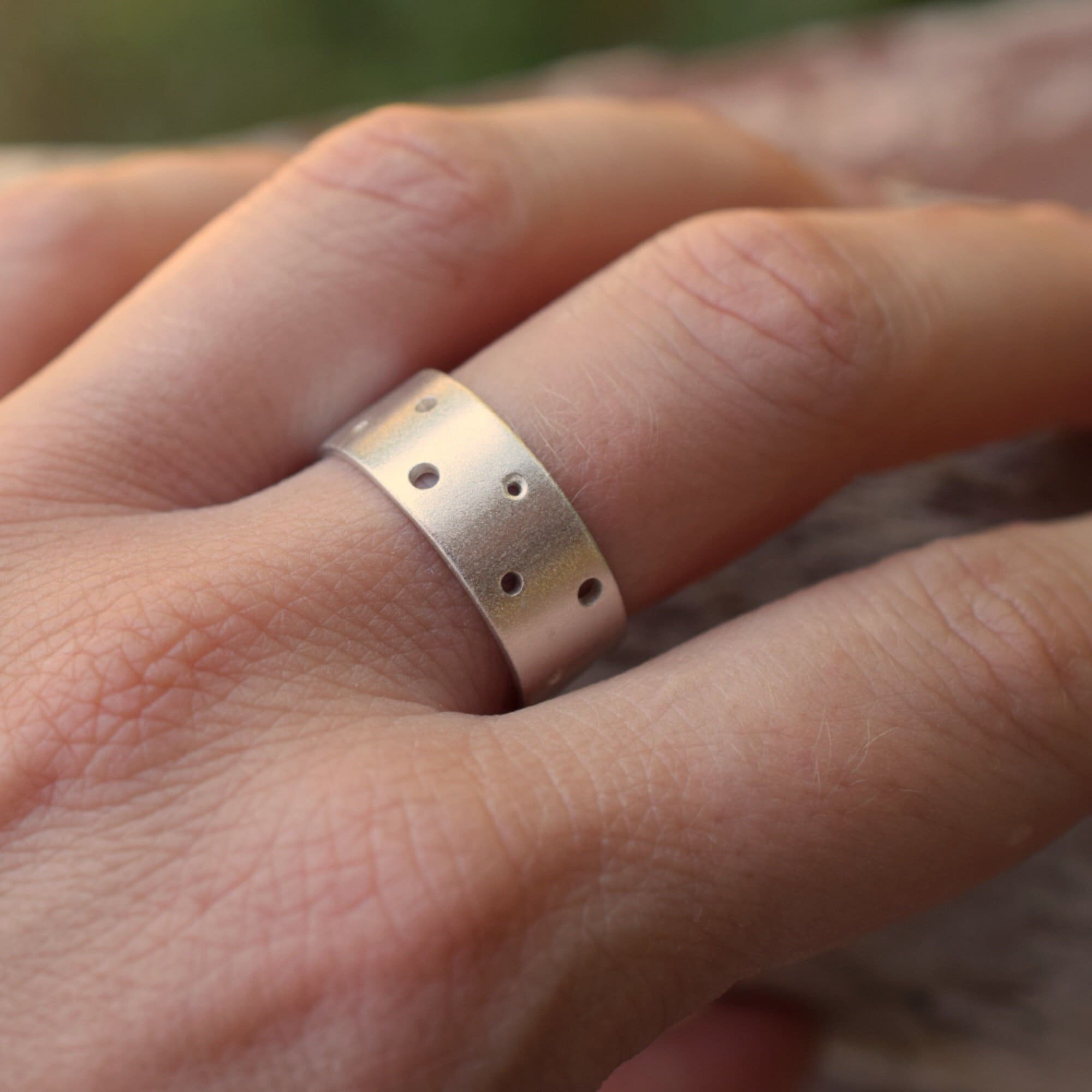 SILVER925 HOLE DESIGN RING/シルバー/リング 8mm Wide Band Sterling Silver Ring Matte With Holes - Etsy