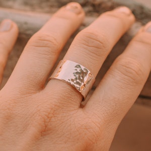 Wide band hammered sterling silver ring image 2