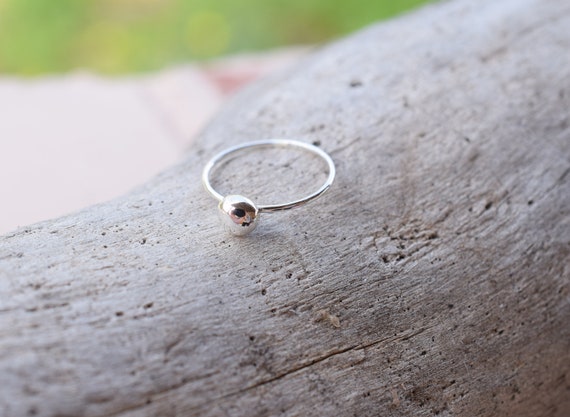 Sterling Silver Ball Ring, Skinny Stacking Ring - Etsy