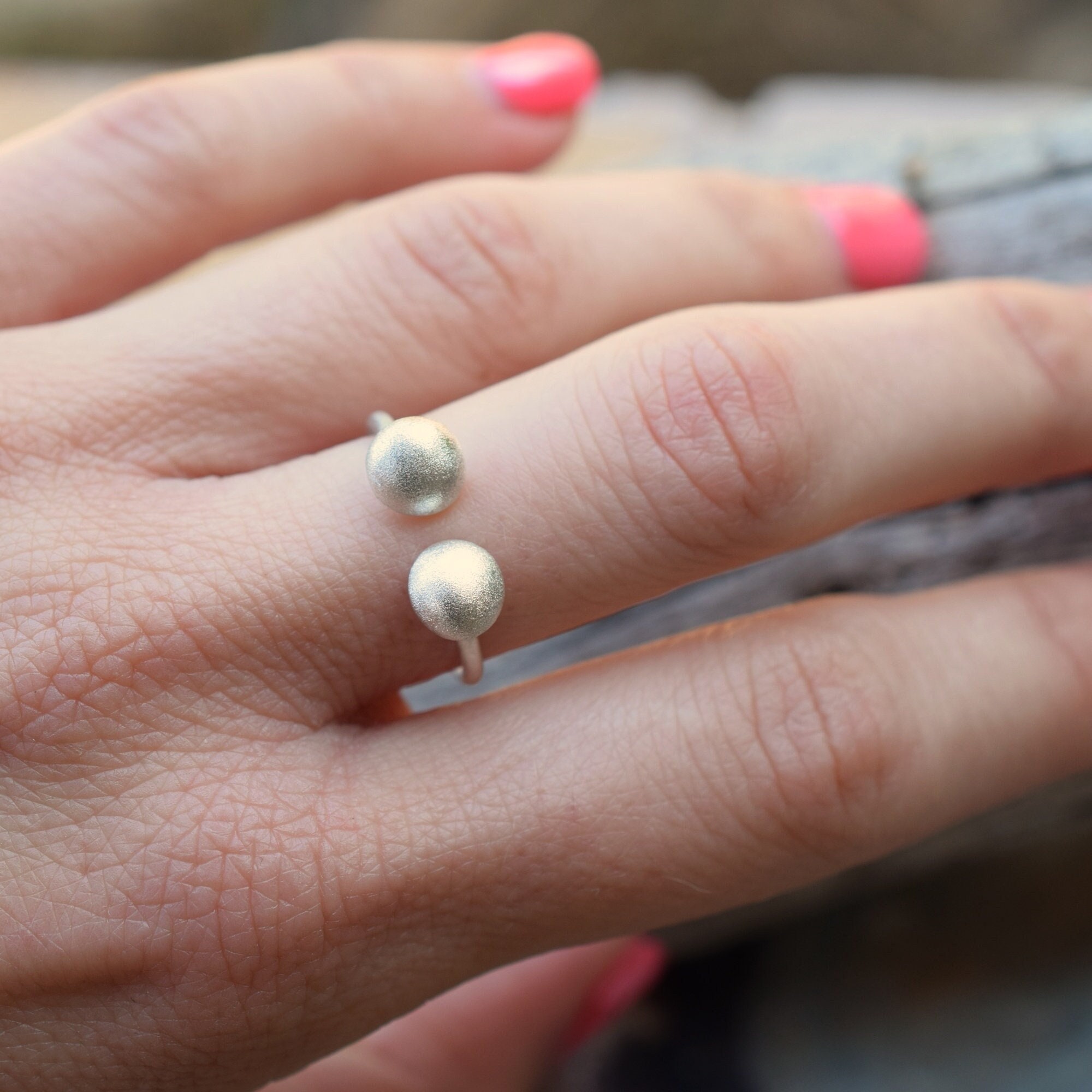 Handmade Sterling Silver Double Ball Ring, Adjustable Open Ring - Etsy