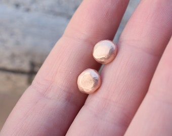 organic rose gold sterling silver pebble stud earrings, rose gold plated