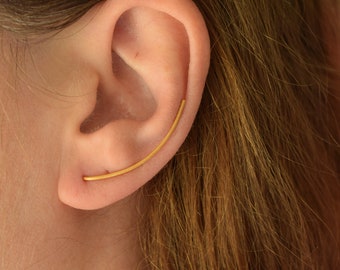 Ear climber, gold wire ear crawler, sterling silver earring
