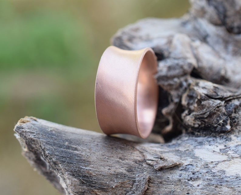 Curved edges wide band satin finish rose gold sterling silver ring