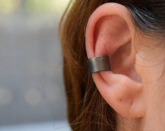 Wide minimal ear cuff, sterling silver earring, one piece, single earring