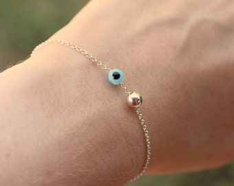 Chain bracelet, Evil eye, blue eye on sterling silver chain