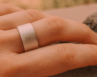 Handgemaakte brede band mat sterlingzilveren ring (10 mm)