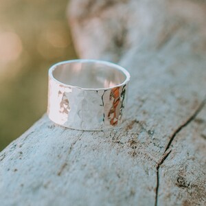 Wide band hammered sterling silver ring image 3