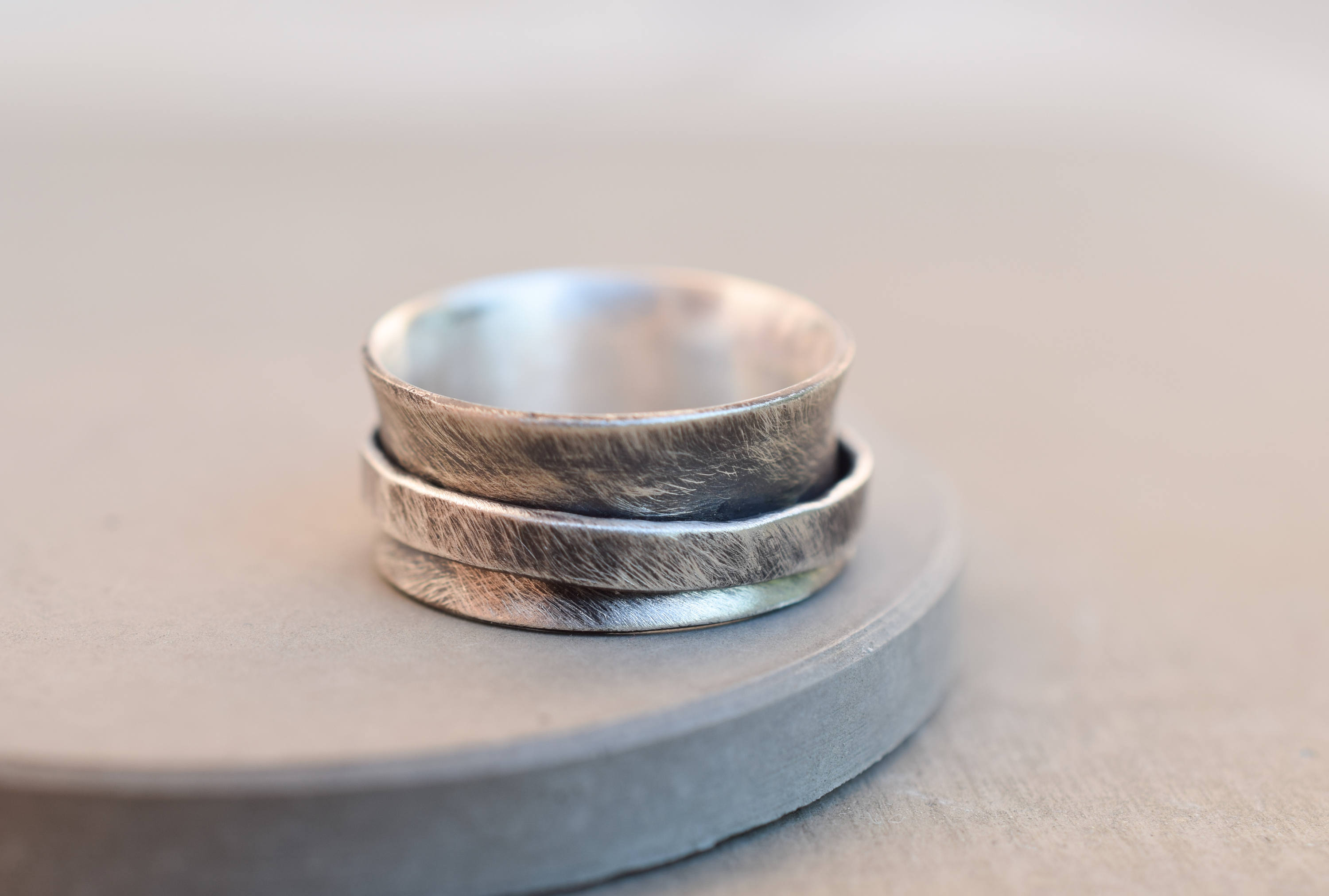Rustic Spinner Ring Wide Band Hammered Sterling Silver Ring - Etsy