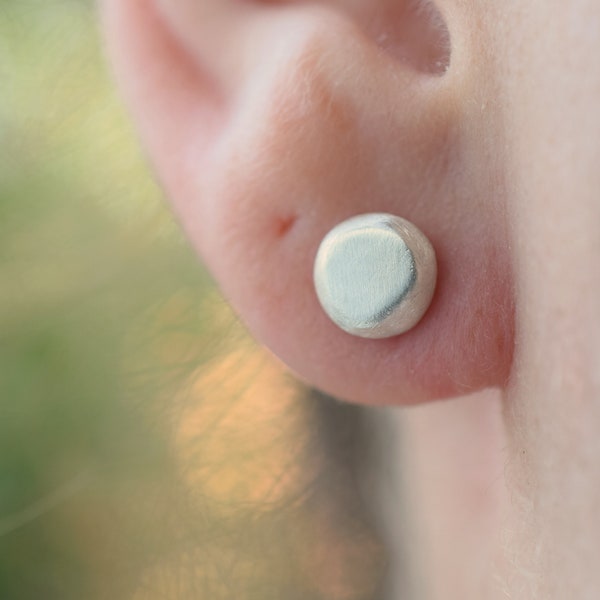 Tiny organic sterling silver pebble stud earrings