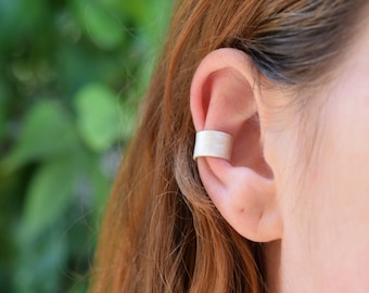 Wide hammered ear cuff, sterling silver earring, one piece, single earring