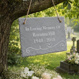 Letrero colgante de pizarra conmemorativa de 10 x 15 cm para árbol / Personalizado / Memorial / Día de la Madre / Adornos para tumbas