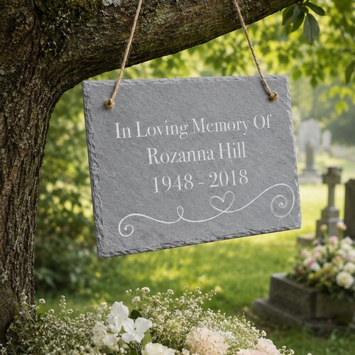 10x15cm Memorial Slate Hanging Tree Sign | Personalised | Memorial | Mothers Day | Grave Ornaments